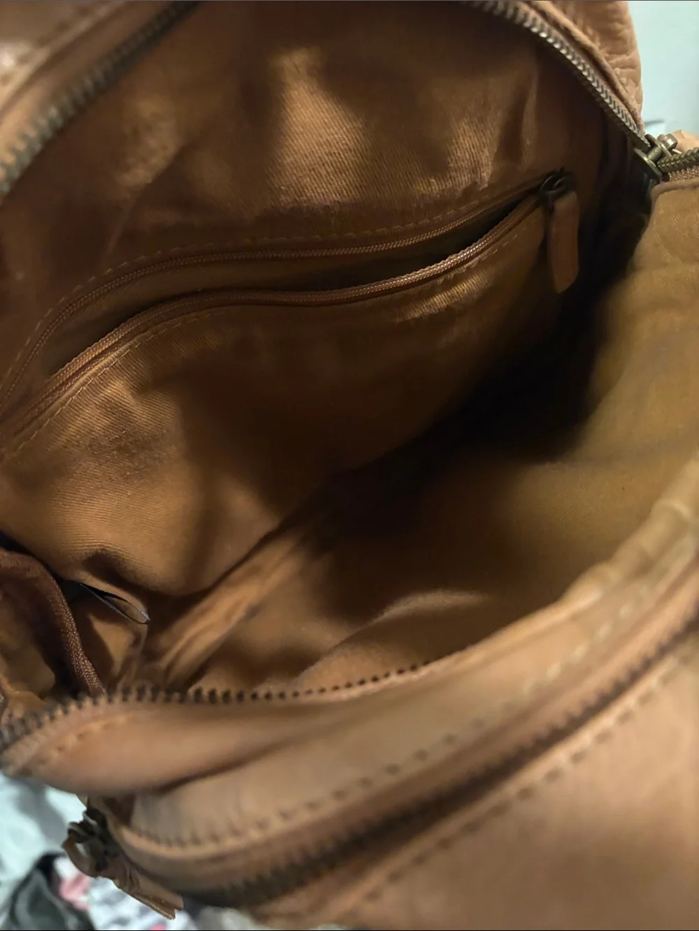 Light Brown Leather Backpack Sling Bag - Picture 4 of 6